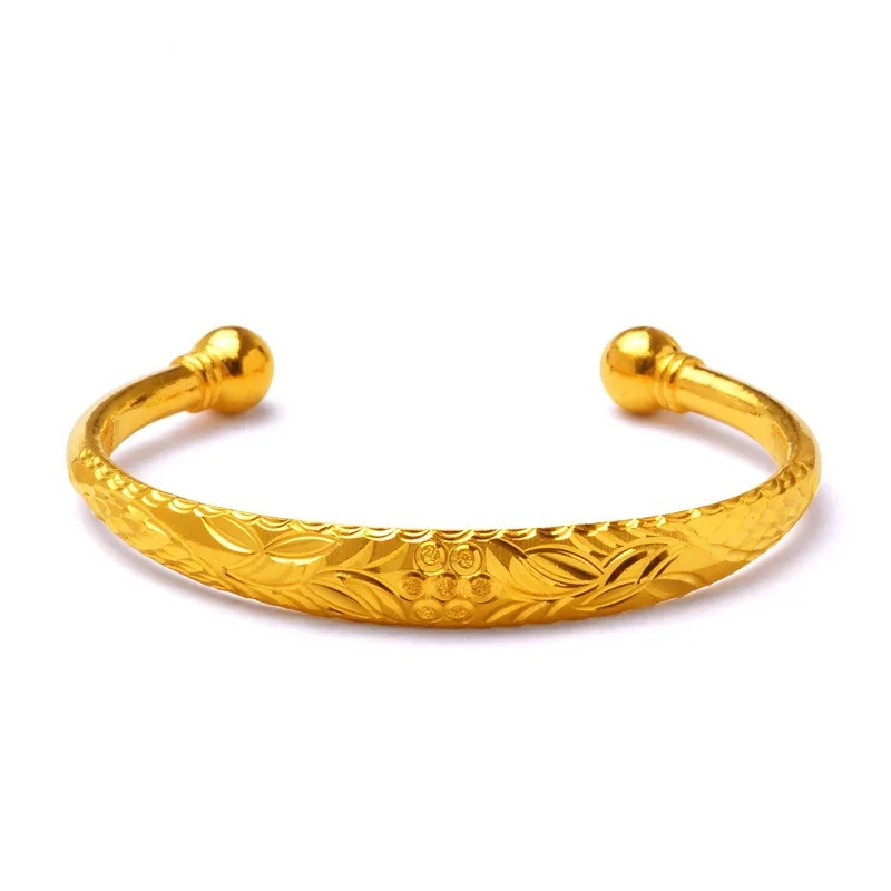 OMHXZJ Wholesale European Fashion Woman Girl Party Wedding Gift Lotus Open 24KT Yellow Gold Cuff Bangle BA103 | Украшения и