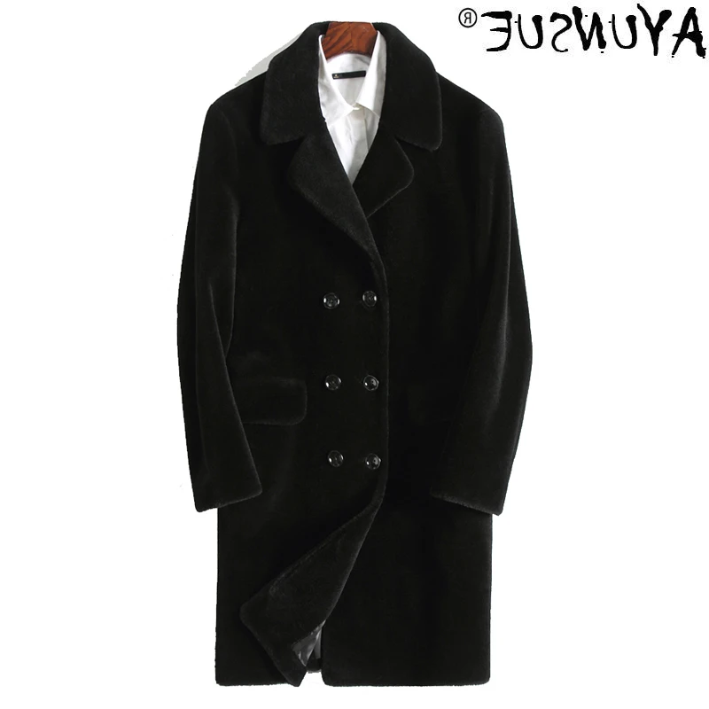 

Authentic men's coat, wool jacket, sheepskin long, double button, large size