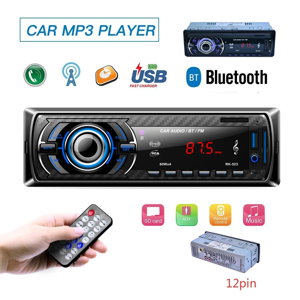 Rk 523 12 в 1 Din универсальный автомобильный стерео MP3 плеер Bluetooth кардридер USB флеш