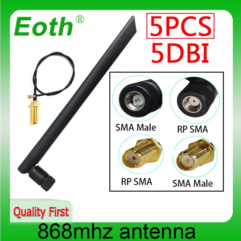 EOTH 5pcs 868mhz antenna 5dbi sma male 915mhz lora antene iot module lorawan antene ipex 1 SMA female pigtail Extension Cable