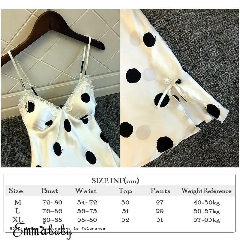 Для женщин новое модное атласное шелковое ночное белье пижама в горошек с