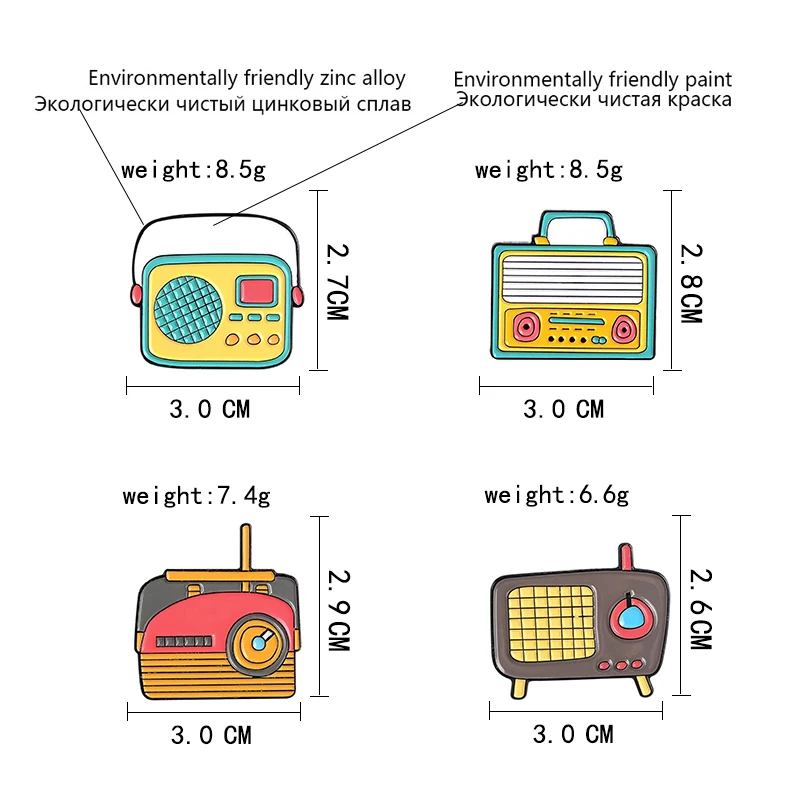 Винтажные Мультяшные портативные радиоэмалированные булавки для мужчин и wo