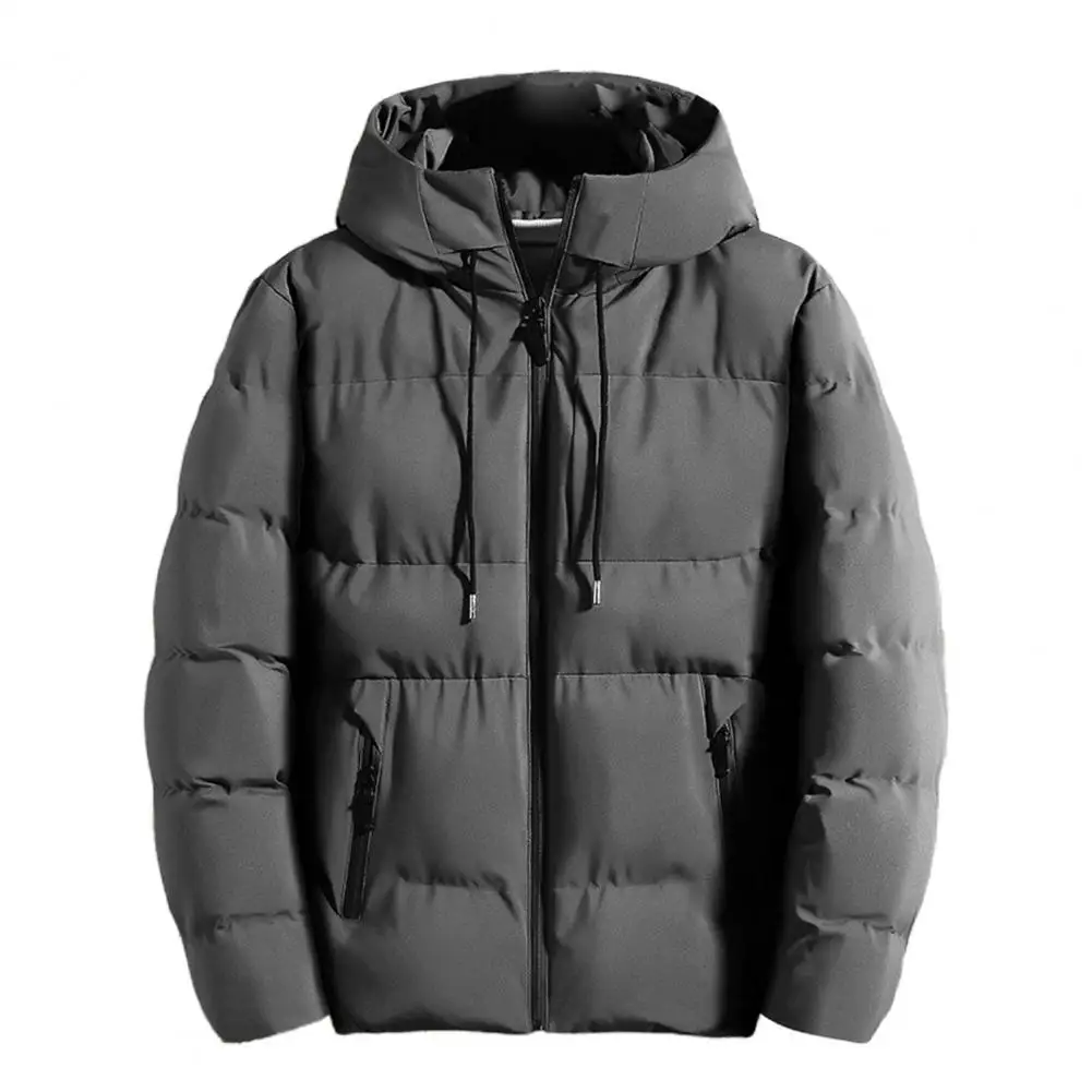 

Zipper Pockets Hooded Men Coat Autumn Winter Solid Color Stand Collar Puffer Jacket Outerwear