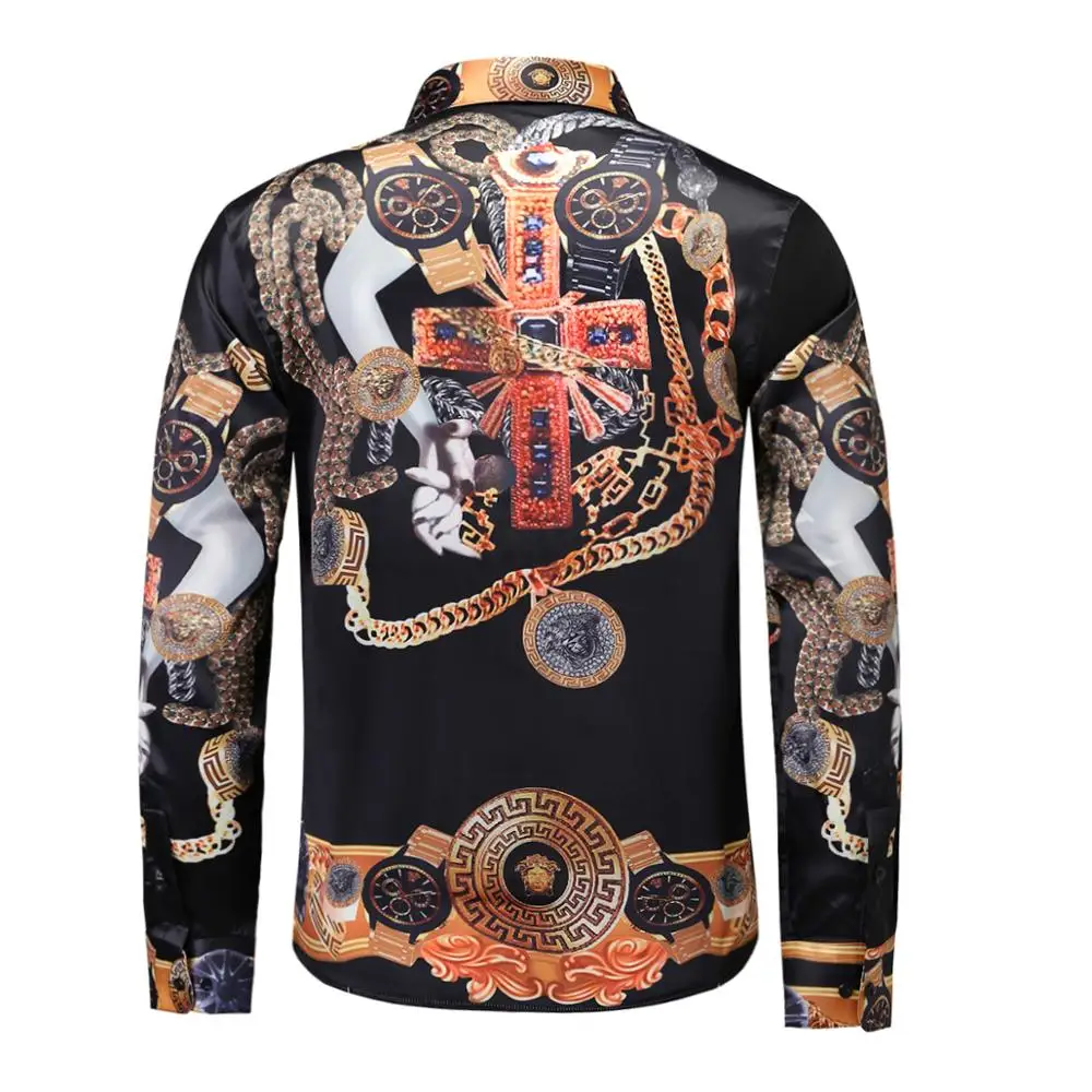 2021 New Design Luxury Brand Mens Shirts Fashion Printed Casual Nightclub Long-Sleeved Slim Men Wedding Party Prom Tops | Мужская одежда
