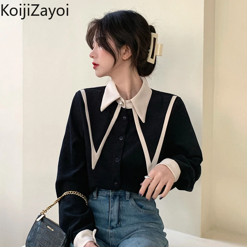 

Элегантная женская рубашка Koijizayoi с длинными рукавами и отложным воротником, модная женская шикарная Корейская блузка, Прямая поставка