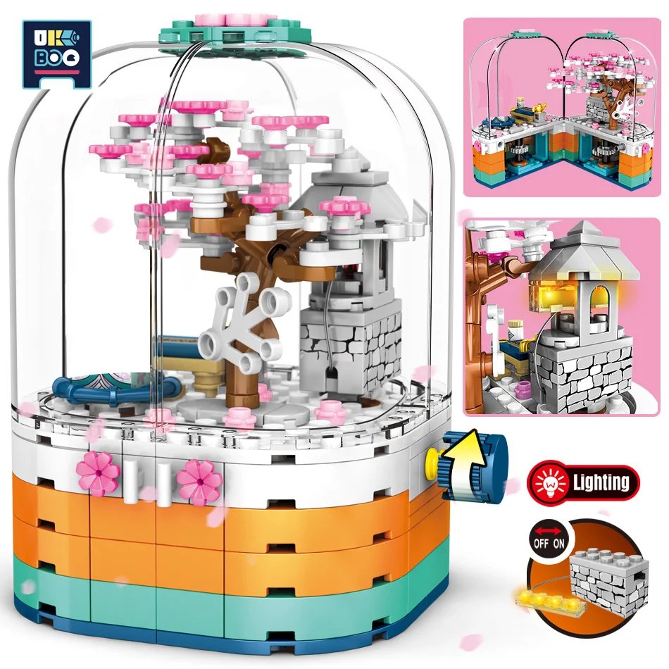 

259Pcs Rotating Sakura Box Building Blocks Japanese-style City Building Series Friends Figures Bricks Toys for Children Girls