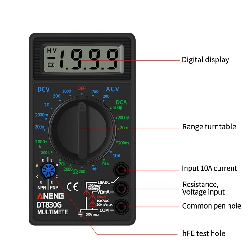 Junejour Digital Multimeter Voltmeter Ammeter Ohmmeter DC10V~1000V 10A 750V Current Tester Test LCD Display DT830B | Инструменты