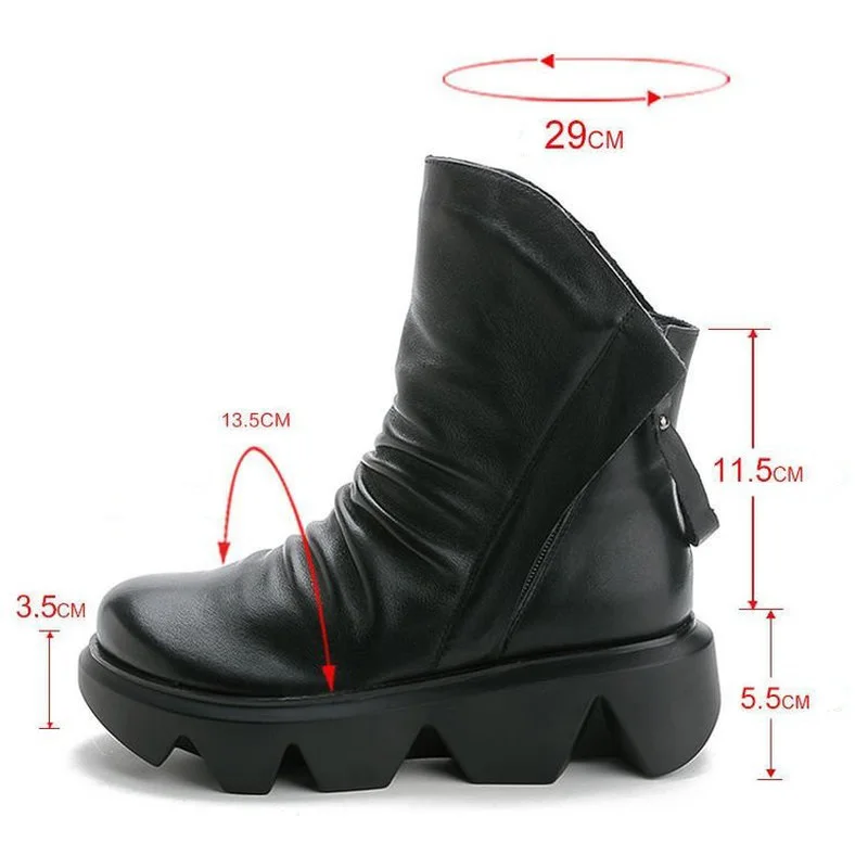 

Women's boots Fashion Boots For Women Patent leather Boots Women Platform Round Toe 5.5cm Heel Zip With Plush Black Brown 35-40