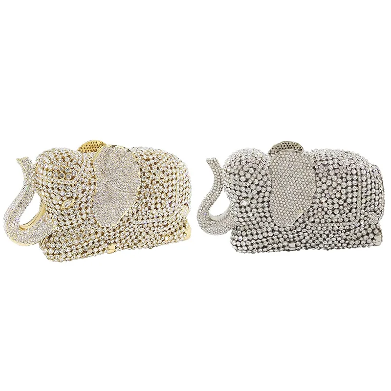 

Elephant Evening Clutches Bags Metal Crystal Clutch Minere Wedding Bridal Purses and Handbags