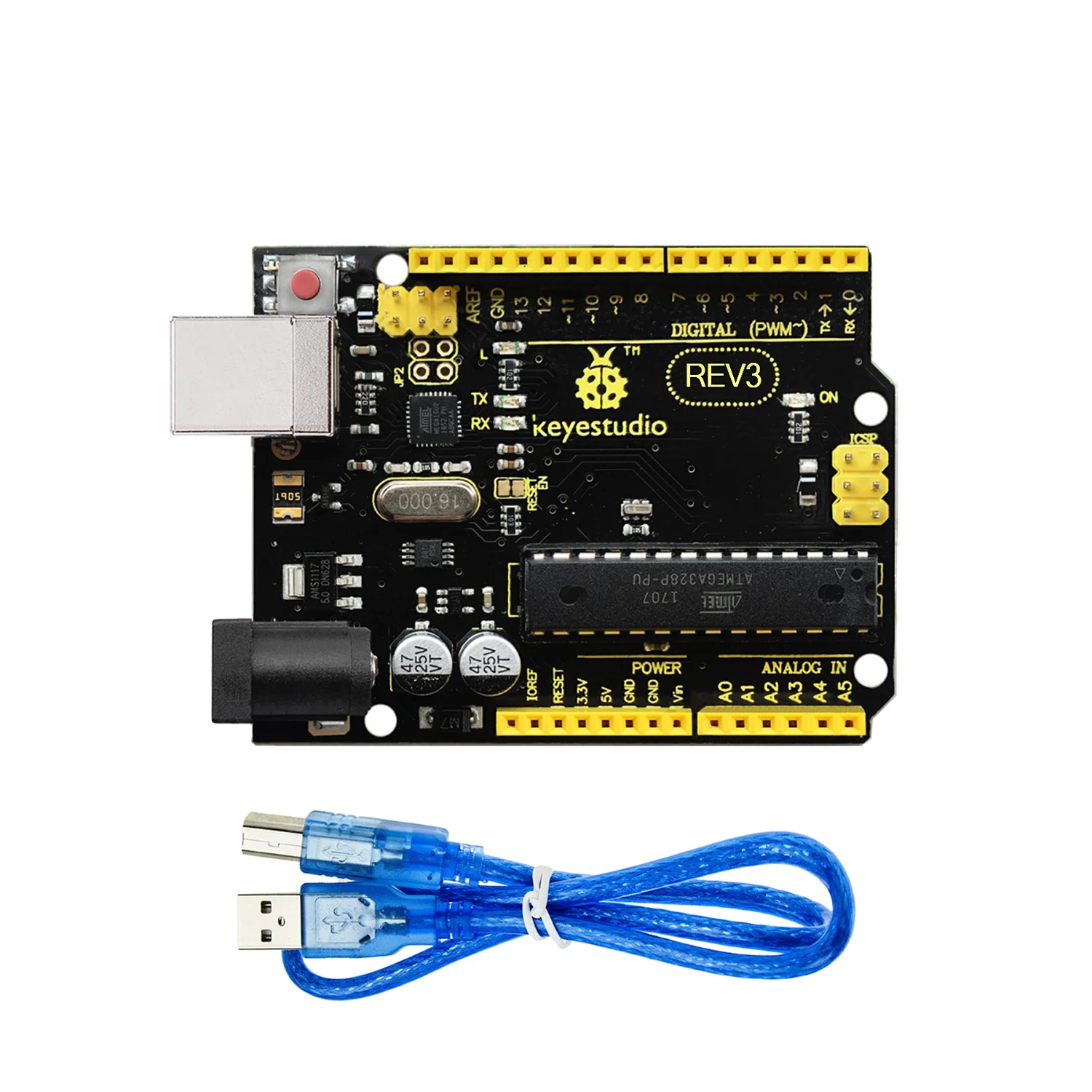 Макетная плата Keyestudio REV3 ATmega328P + usb-кабель для Arduino UNOR3 | Электронные компоненты и - Фото №1