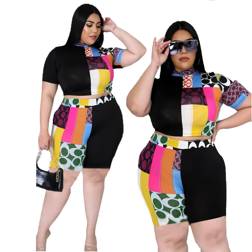 

Zoctuo комплект из двух предметов, комплект со штанами, мульти печати Женская повседневная одежда размера плюс костюмы высокие эластичные шор...