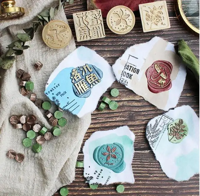 Грибы цветы завод печать штамп с деревянной ручкой воск на Конверт