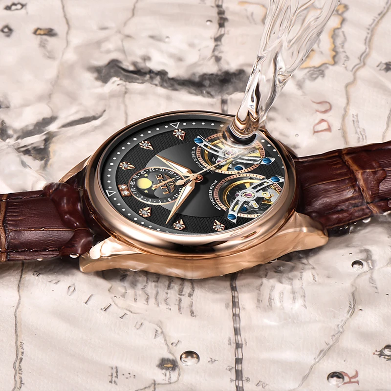 Часы LIGE Doppel 2019 года с турбийоном автоматические часы режим ветра мужские |