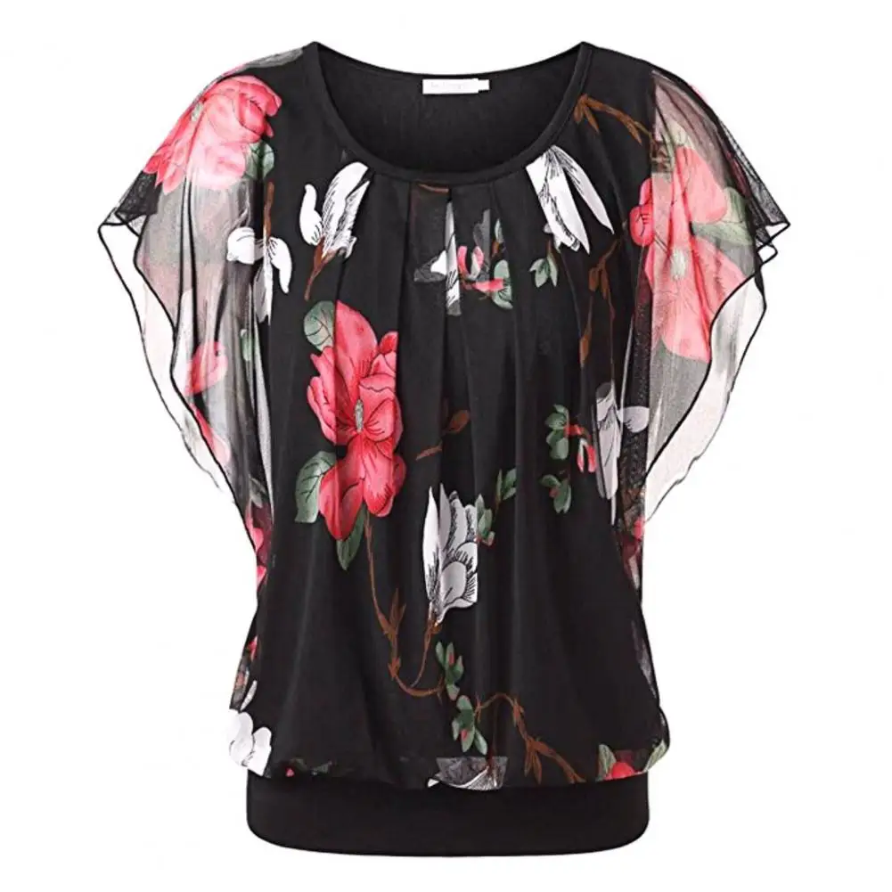 Женская рубашка с коротким рукавом и цветочным принтом | одежда