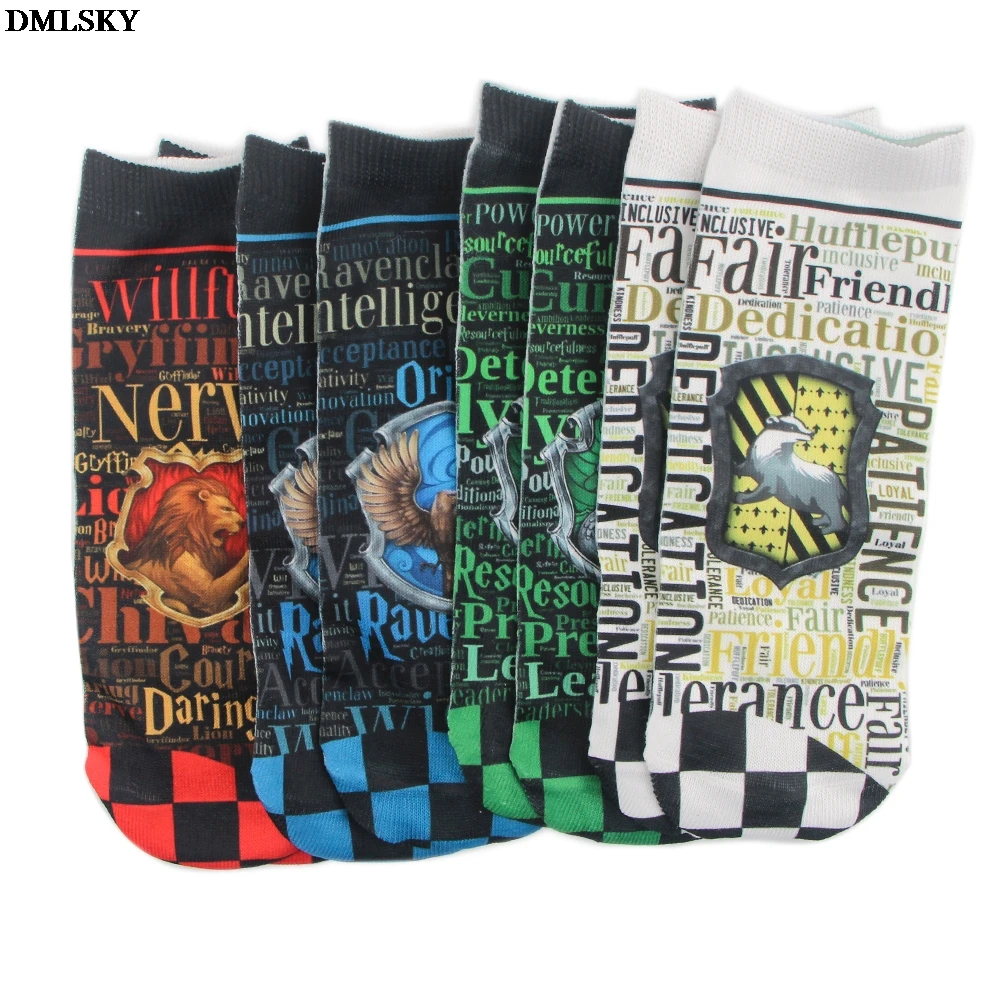 

MD042 DMLSKY Funny Magical School Wizard Student Cotton Print Sock Lion Snake Fox Fashion 3D Printed Cartoon Novelty Socks