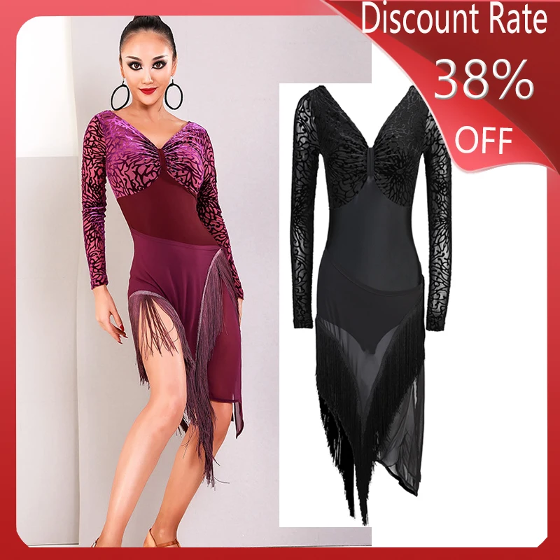 Осеннее платье с длинными рукавами для латинских танцев женская одежда взрослых