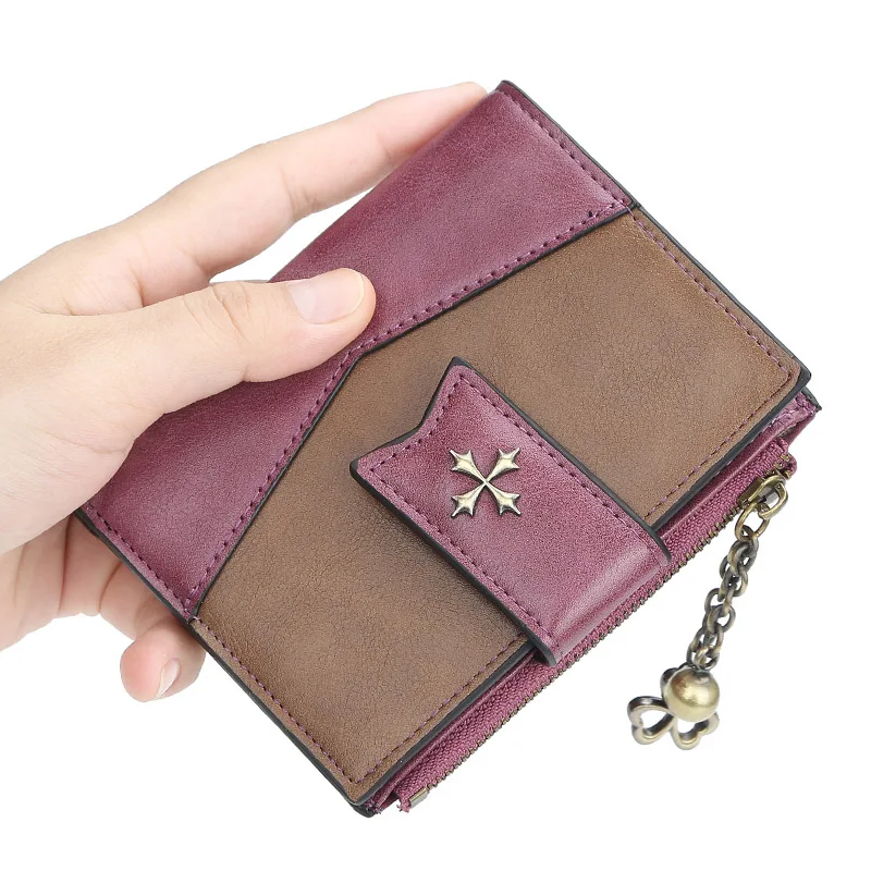Small Card Holder Lady Purse for Women Wallet Female 2019 Vintage Purses Money Bag Leather Vallet Zipper Retro Pink Black Walet | Багаж и