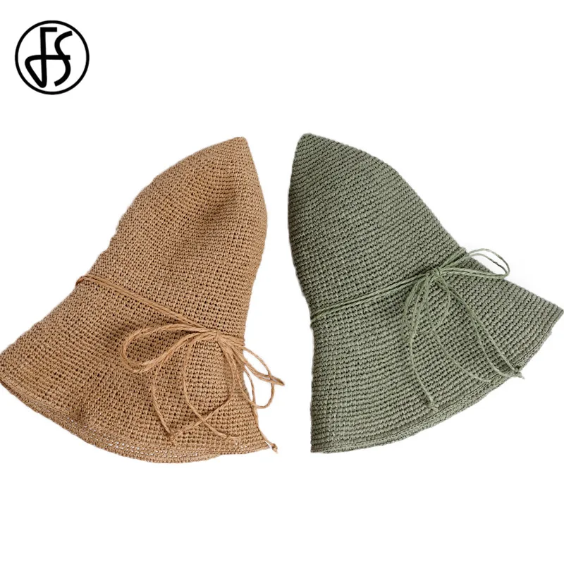 Женская Соломенная шляпка от солнца FS бежевая пляжная с широкими полями