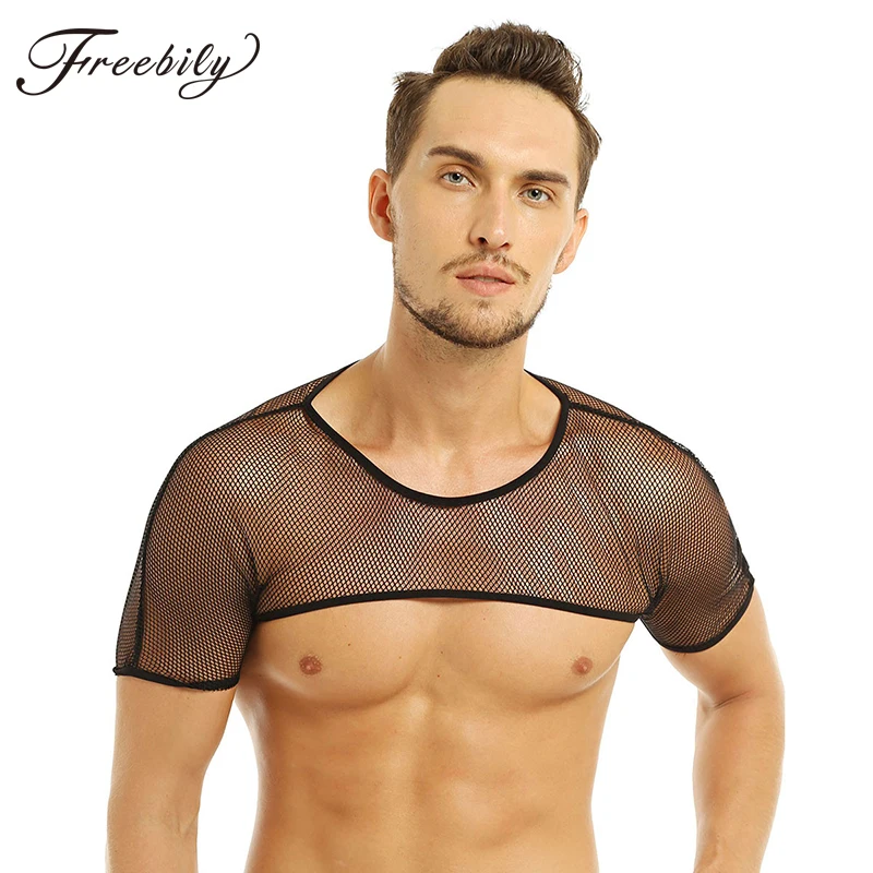 Модная мужская черная сетчатая ажурная сетка на плечах женская одежда для клуба