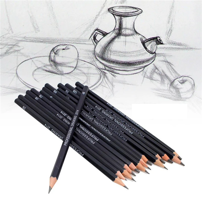 

14 Pcs/set Professional Sketch and Drawing Writing Pencil Stationery Supplies 1B 2B 3B 4B 5B 6B 7B 8B 10B 12B 2H 4H 6H HB Pencil