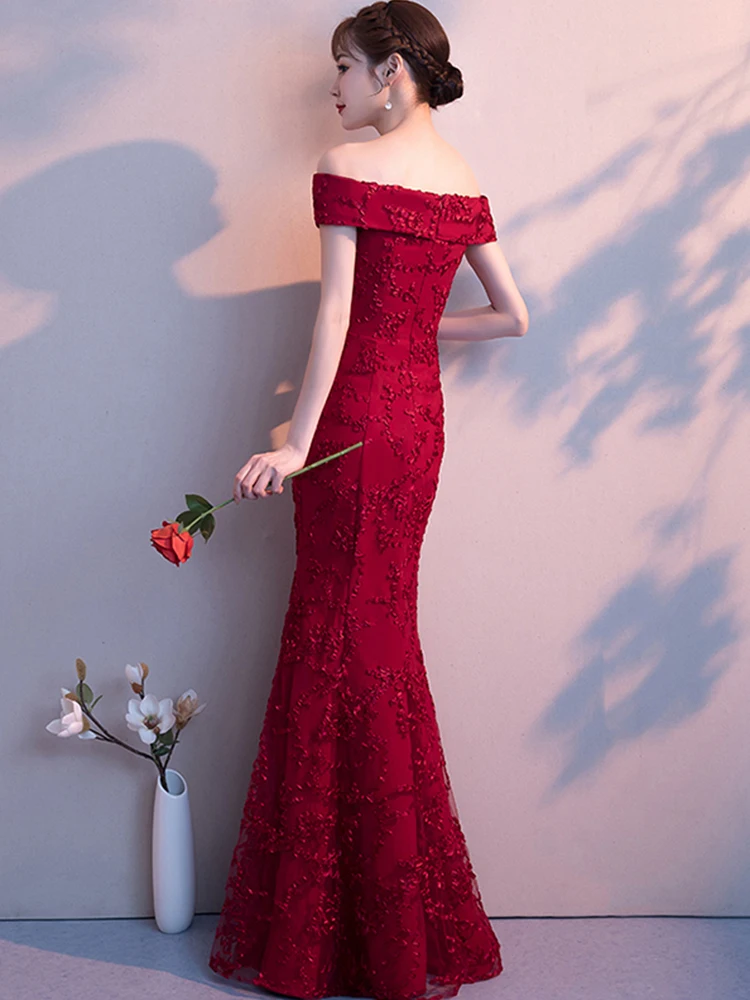 Вечернее платье с открытыми плечами Robe De Soiree Soild платье в пол вечерние платья с коротким рукавом деловая вечерняя одежда F164