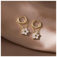 new arrival rhinestone flower shape drop earrings gold color personality small hoop for fine ladies summer female jewelry gift