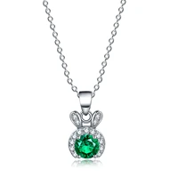 zhanhao 0 5ct newest fashion jewelry simple cute design rabbit head lab emerald green s925 sterling silver necklace