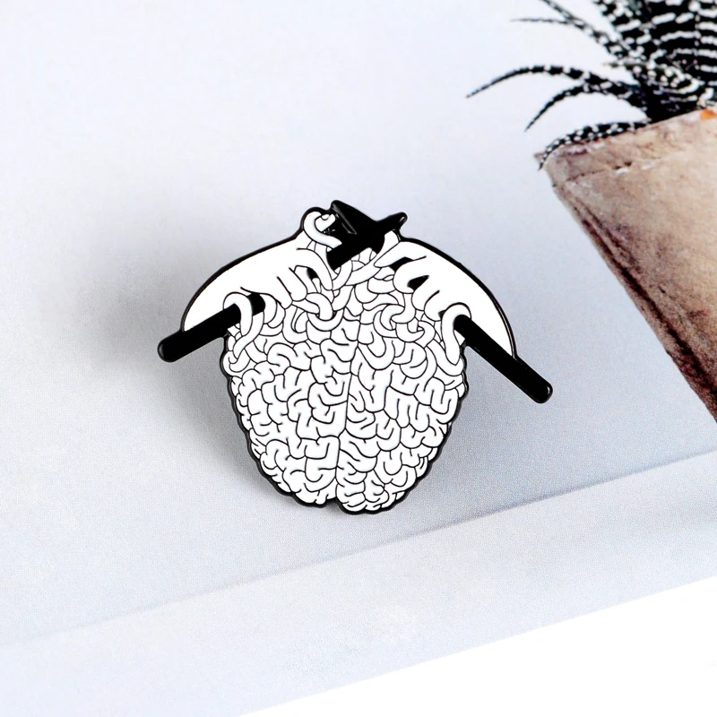 Эмалевая булавка в виде мозга броши стиле панк для вязания на свитере жесткие