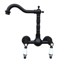 black oil rubbed brass bathroom kitchen sink basin faucet mixer tap swivel spout wall mounted dual ceramic handles mnf521