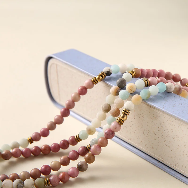 Натуральный камень 108 Mala бусы браслет Родонит Амазонит оболочка Шарм женский