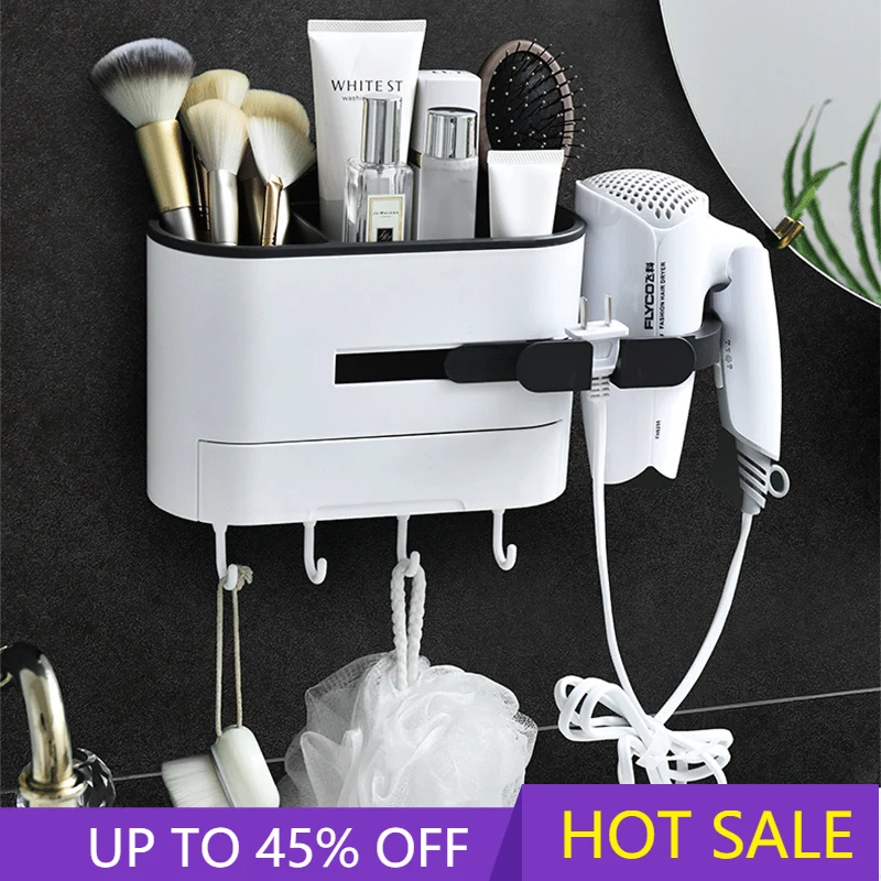 

Hands Free Hair Dryer Holder Storage Box Curling Iron Shelf For Bathroom Organizer Storage Rack Bathroom Accessories Set Home
