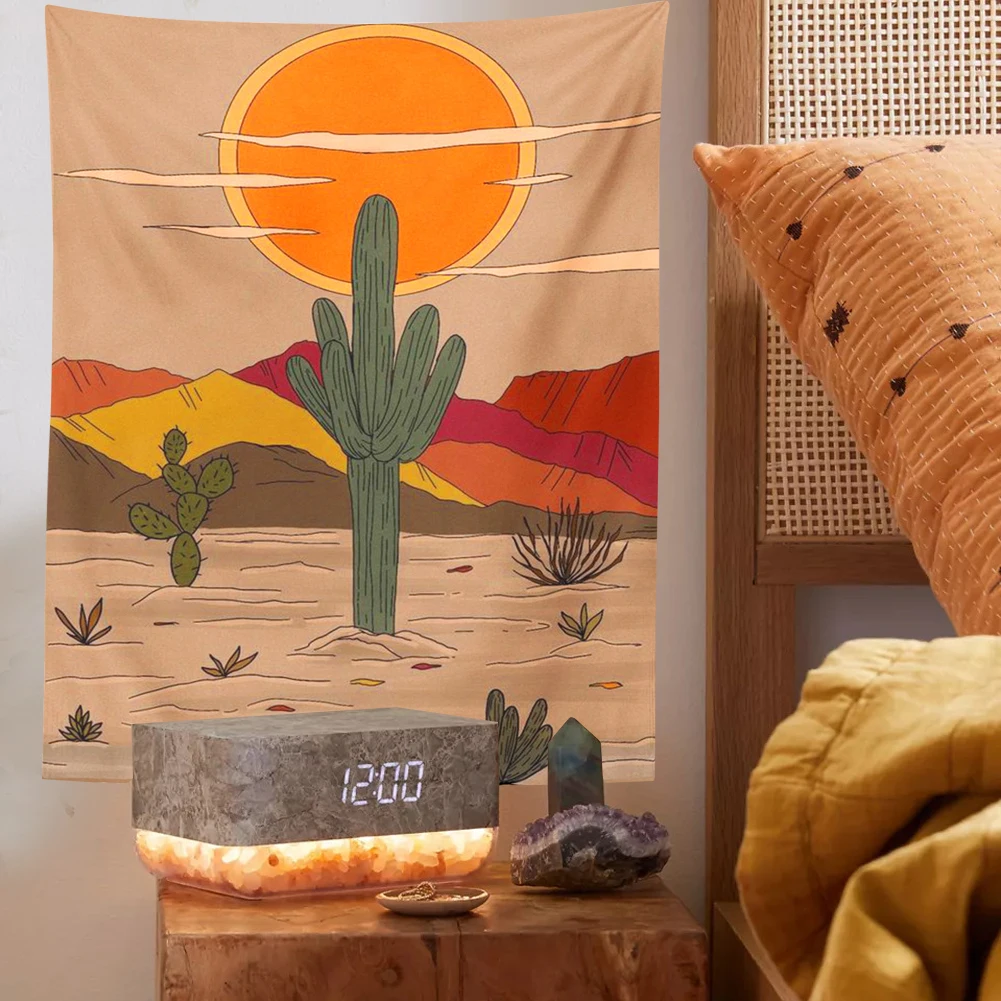 Закат кактус гобелен Настенная картина природы акриловая пустыня хиппи богемные