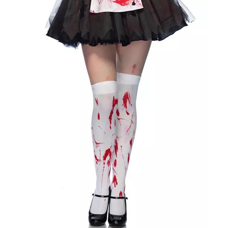 Носки выше колена COS в готическом стиле высокие носки с принтом крови черепа