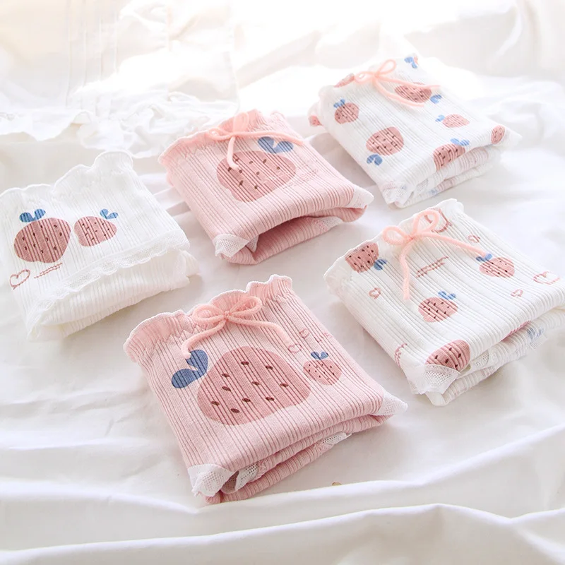 

Sexy Ladies Pink Strawberry Cotton Panties Lace Ladies Mid-waist Panties Ladies Comfortable Breathable Soft Panties