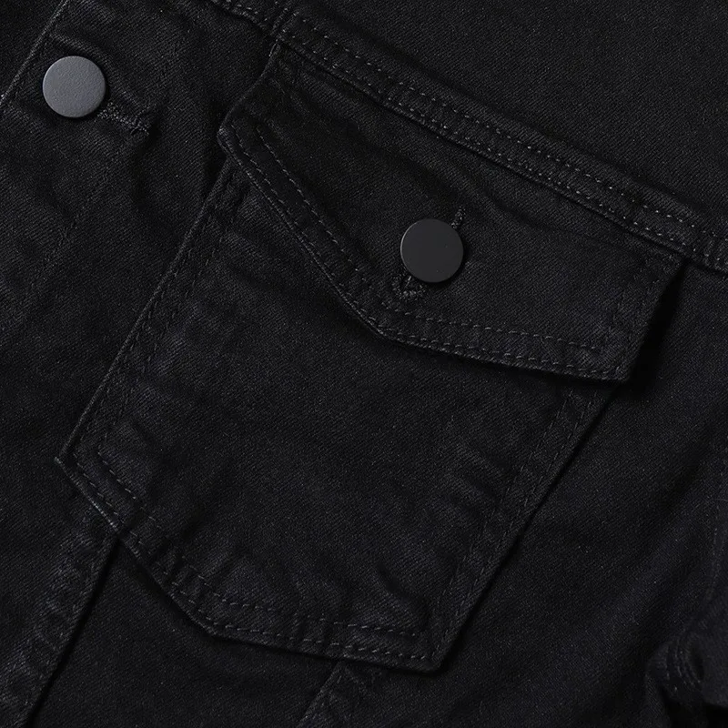 

2021 New Autumn Mens Denim Jacket Punk Casual Single Breasted Lapel Long Sleeve Vintage Black Slim Fit Pockets Men Cargo Coat