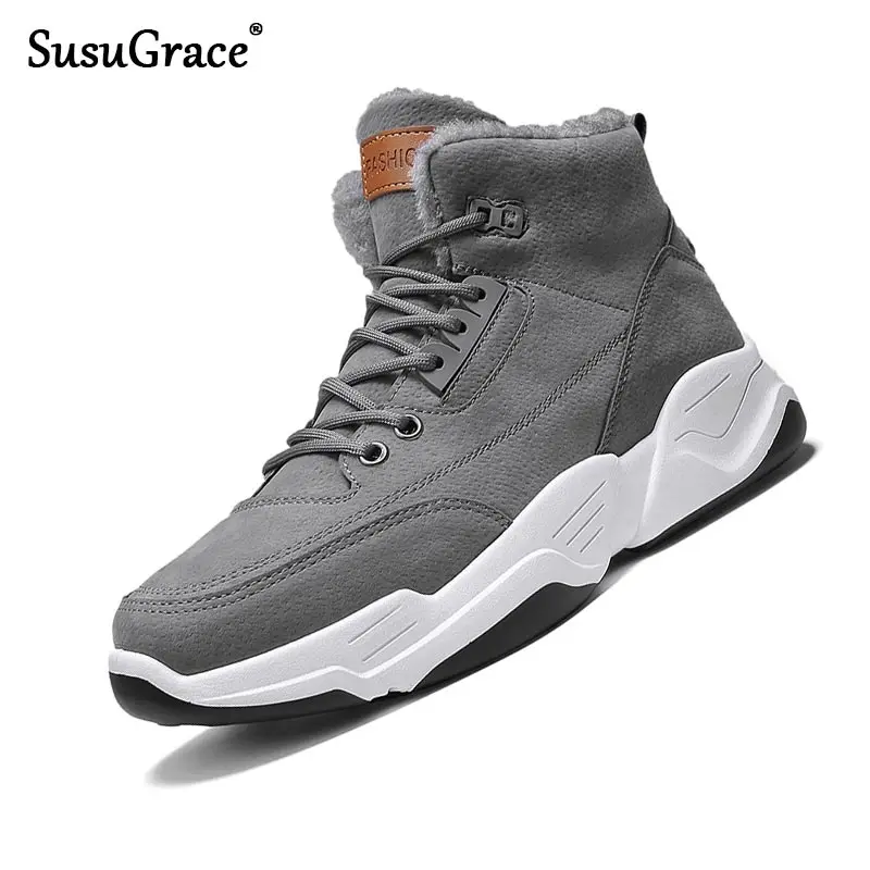 

Кроссовки Susugrace мужские высокие, повседневная обувь из искусственной кожи и хлопка, уличная модная Утепленная обувь с плюшевой подкладкой, ...
