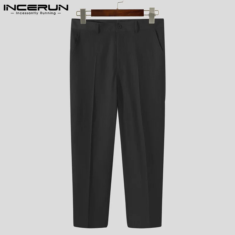 

2021 Fashion Men Casual Pants Solid Color Button Korean Leisure Trousers Men Streetwear Fitness Pantalones Hombre S-5XL INCERUN