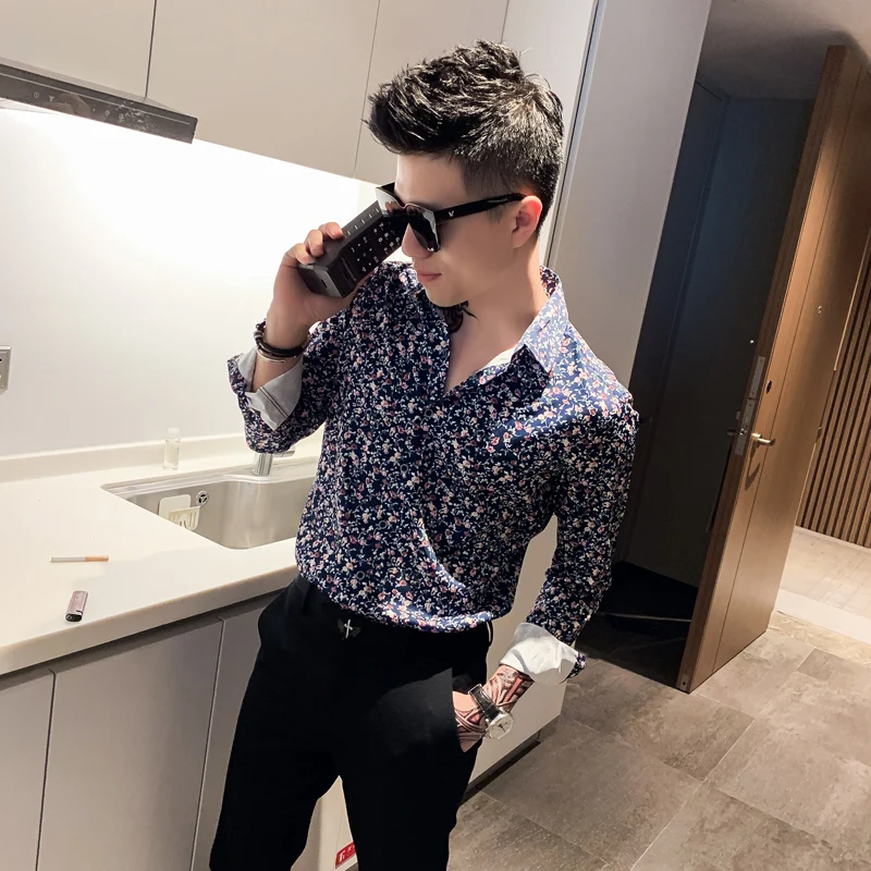 Новинка 2019 Мужская Осенняя облегающая Повседневная рубашка с длинными рукавами