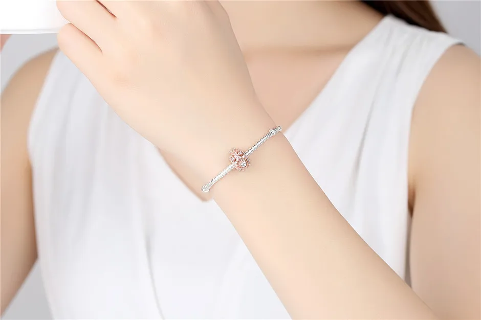 Authentic 925 Sterling Silver Beads Charm Crystal charm Rose Gold Clear CZ Fit Original Pandora Bracelet Women Diy Jewelry