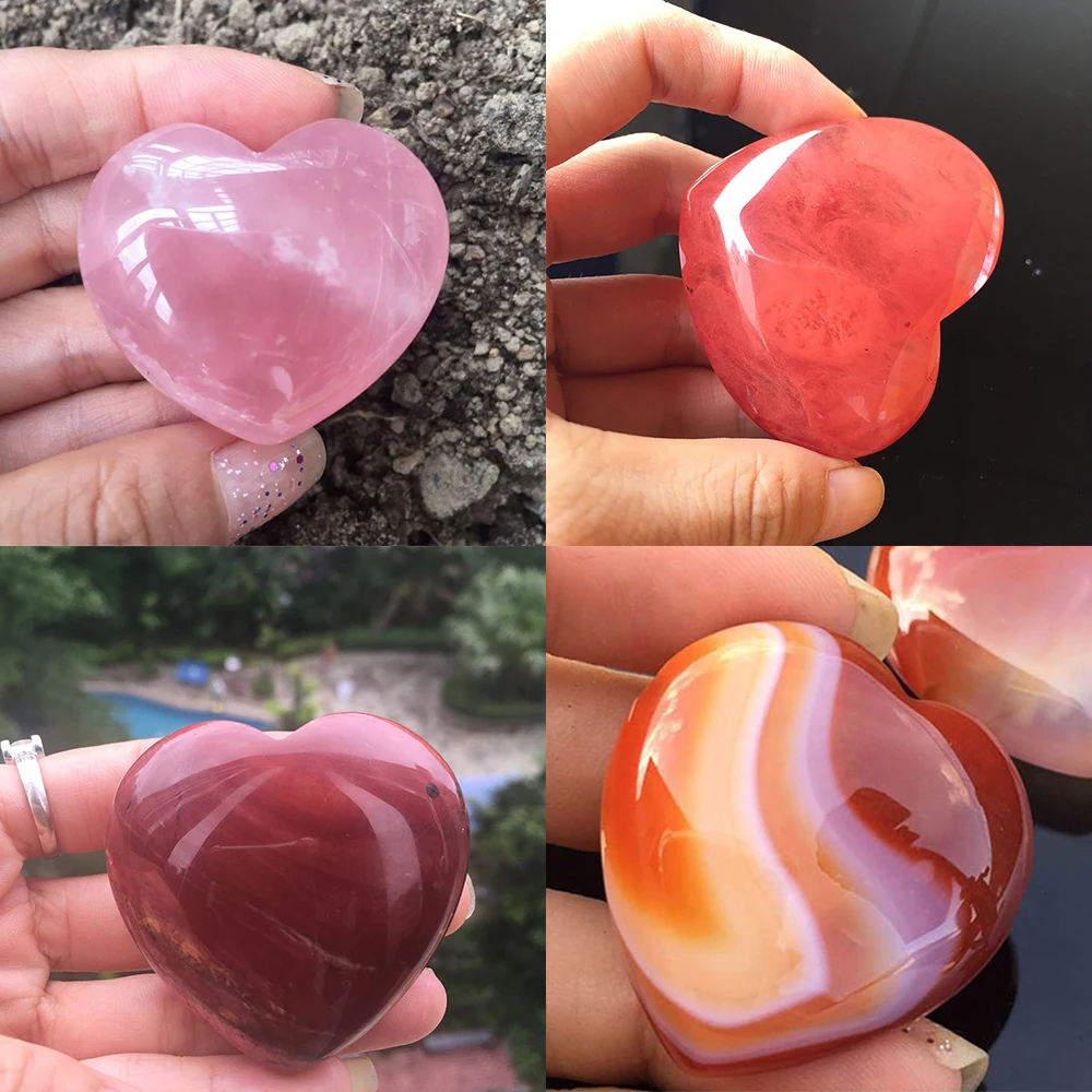 

1PC Hot Gift Love Natural Rose Quartz Crystal Beautiful Heart Shaped Stone For Home Decoration Crafts Collection Jewelry Gift