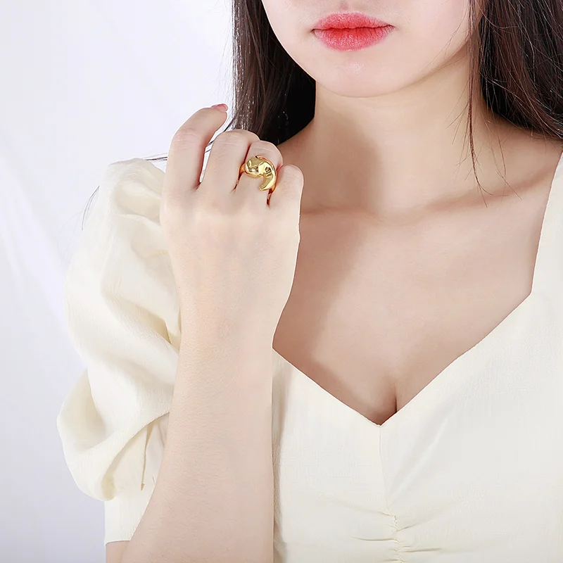 Простое геометрическое Золотое кольцо Kalen из нержавеющей стали серебряного