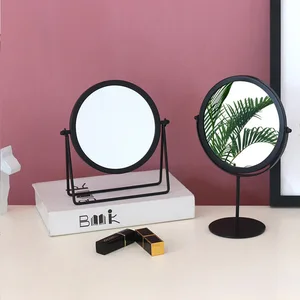 European Style Round Iron Single-sided Desktop Makeup Mirror Simple Portable Girls' Desktop Dressing Table Bathroom Mirror ZB221