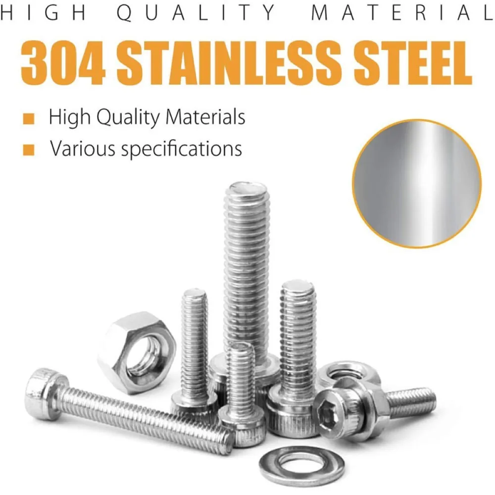 

1225pcs M2 M3 M4 M5 Screws Kit Hexagon Internal Hex Socket Head Cap Allen Bolt Screw Stainless Steel Home Hardware