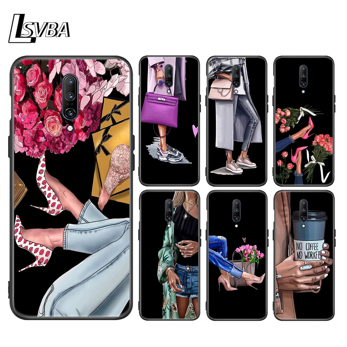 

Black Silicone Case High Heels Flower Girl For OnePlus 5 5T 6 6T 7 7T 8 8Pro Super Bright Glossy Phone Case Cover