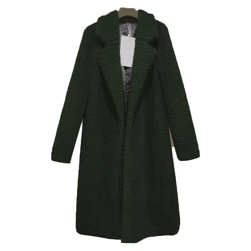 Army Green Однотонная флисовая куртка, Женское пальто, Осень-зима, теплый мягкий кардиган, меховая куртка, женское элегантное пальто из искусственного меха, женское повседневное пальто - Цвет: Army Green
