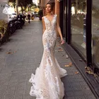 Свадебное платье-Русалка Verngo цвета шампань, кружевное Цветочное платье для невесты, 2020 сексуальное элегантное платье с V-образным вырезом