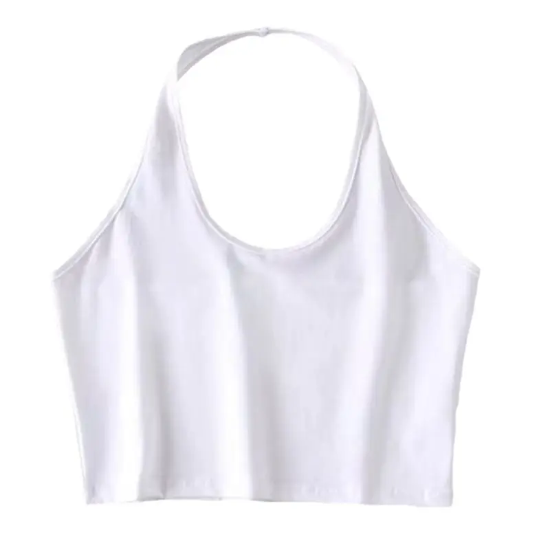 

2021 New Women Halter Neck Sleeveless Crop Top Sexy Low Cut O Neck Solid Color Cami Tank Vest Backless Bodycon Basic Bralette