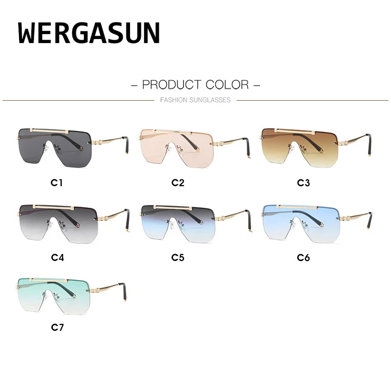

WERGASUN Fashion Square Sunglasses Women Luxury Brand Oversized Mirror Metal Glasses Men Shades UV400