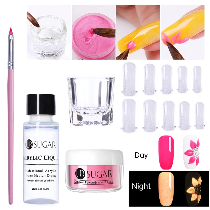 Carving Set 10 UR SUGAR, 5 мл, светящийся набор порошка для ногтей, для вырезания, удлинение французских ногтей, полимерный порошок, градиент, растут в темноте, украшение - Цвет: Carving Set 10