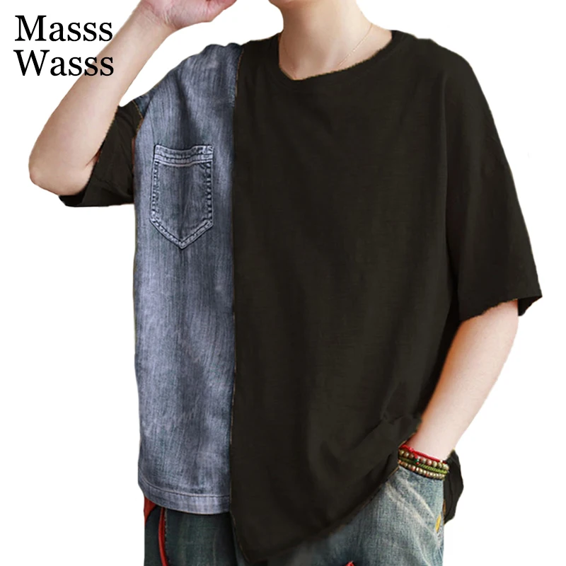 

Masss Wasss 2021 г-жа Япония Стиль женская повседневная одежда в стиле пэчворк; Футболки для девочек футболки с короткими рукавами, с круглым вырез...